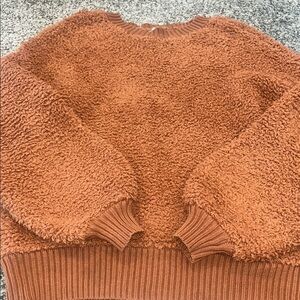 American Eagle Outfitters Brown Crew Neck Sweater Plush Texture Sherpa Xs nwot
